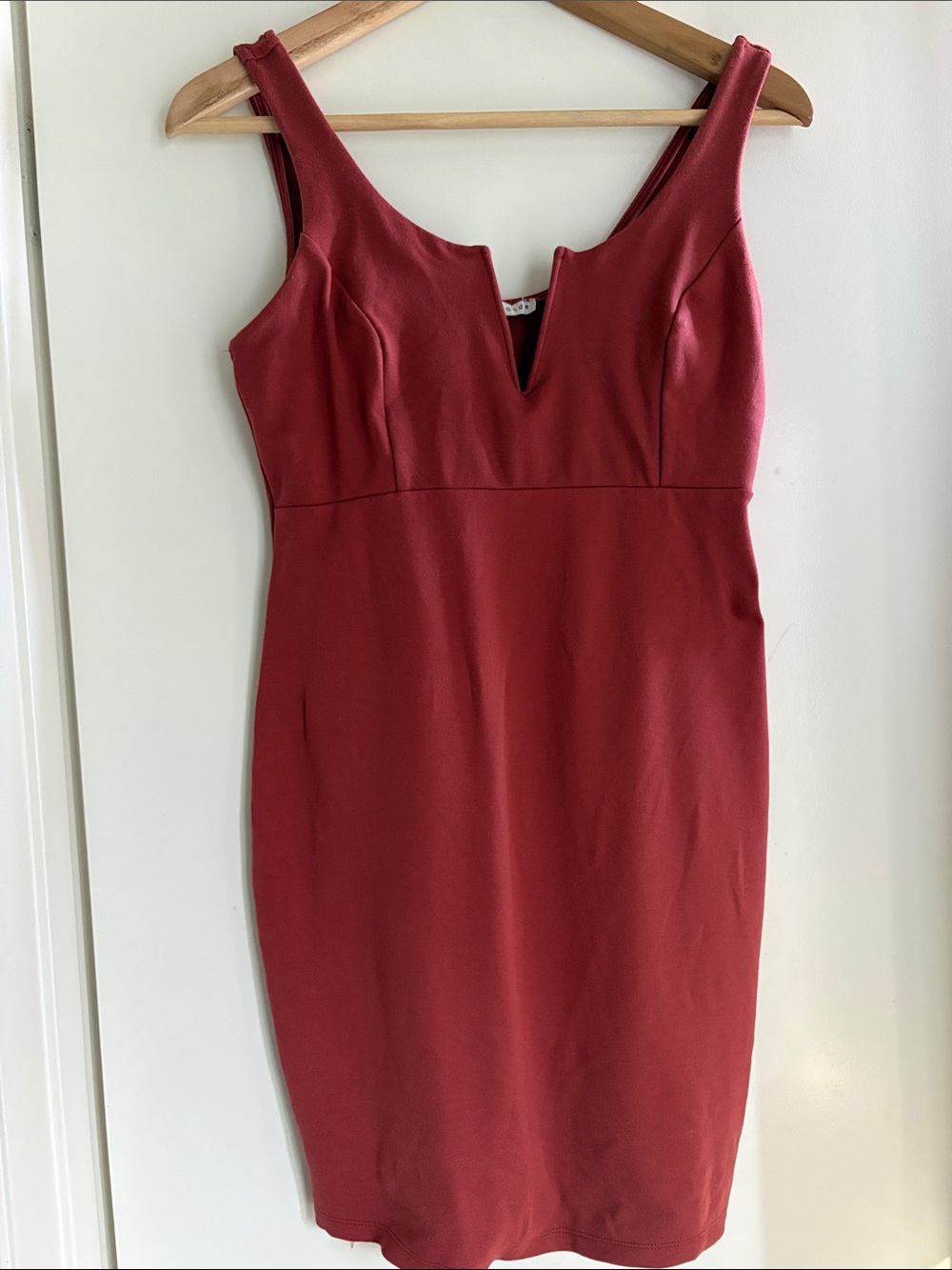 Haute Monde Brick Red Midi Sheath Dress with Notch V